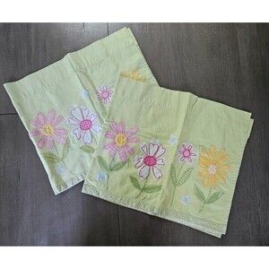 Pottery Barn Kids Set of 2 Lined Valance Curtains Green Daisy Garden 41” x 18"